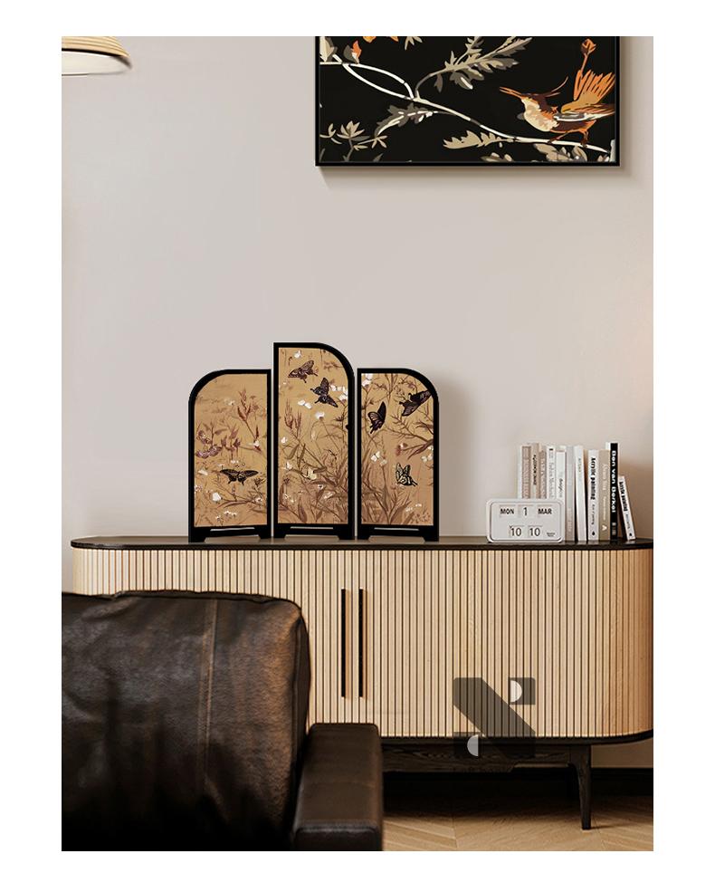 Chinese Tabletop Folding Screen with Vintage Butterfly Artwork