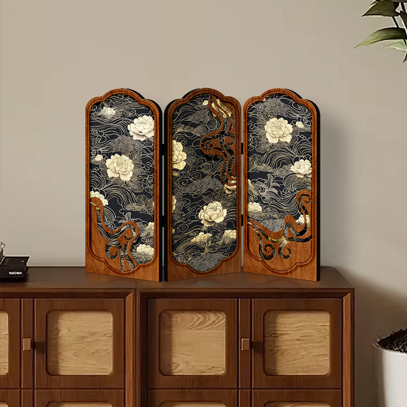 Chinese Wooden Miniature Folding Screen – Vintage Decoration