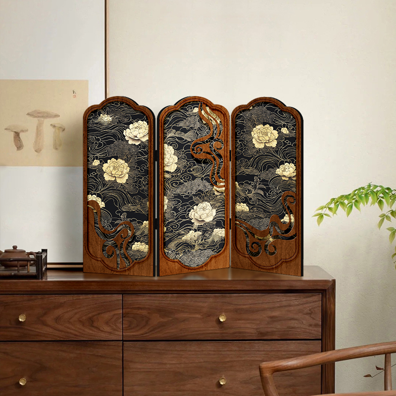 Chinese Wooden Miniature Folding Screen – Vintage Decoration
