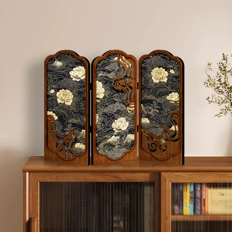 Chinese Wooden Miniature Folding Screen – Vintage Decoration