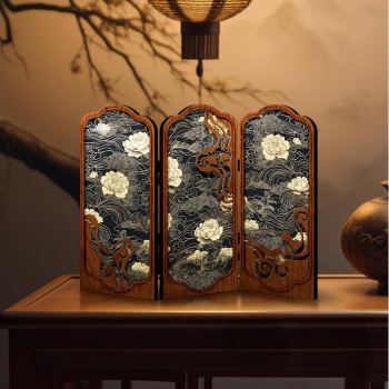 Chinese Wooden Miniature Folding Screen – Vintage Decoration