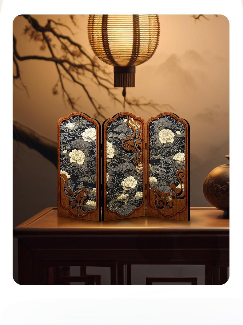 Chinese Wooden Miniature Folding Screen – Vintage Decoration