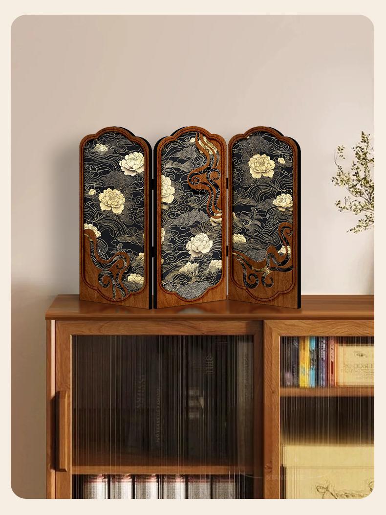 Chinese Wooden Miniature Folding Screen – Vintage Decoration