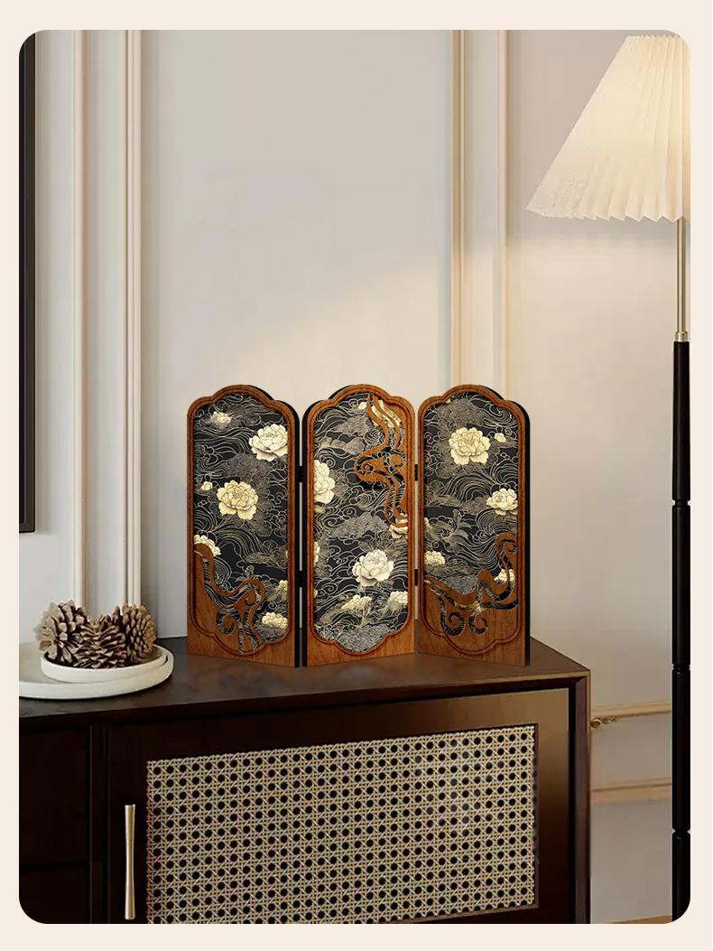 Chinese Wooden Miniature Folding Screen – Vintage Decoration
