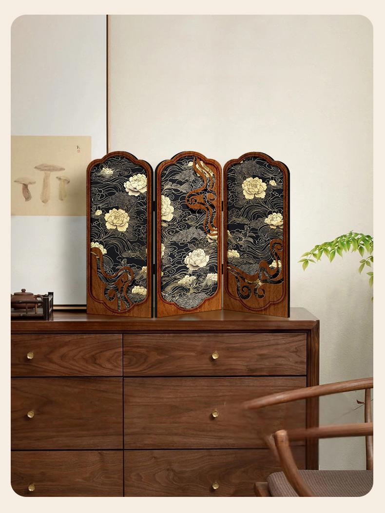 Chinese Wooden Miniature Folding Screen – Vintage Decoration
