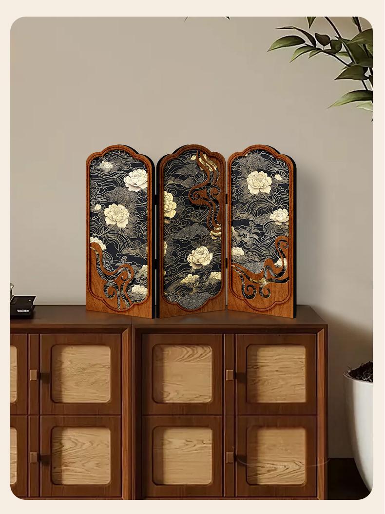 Chinese Wooden Miniature Folding Screen – Vintage Decoration