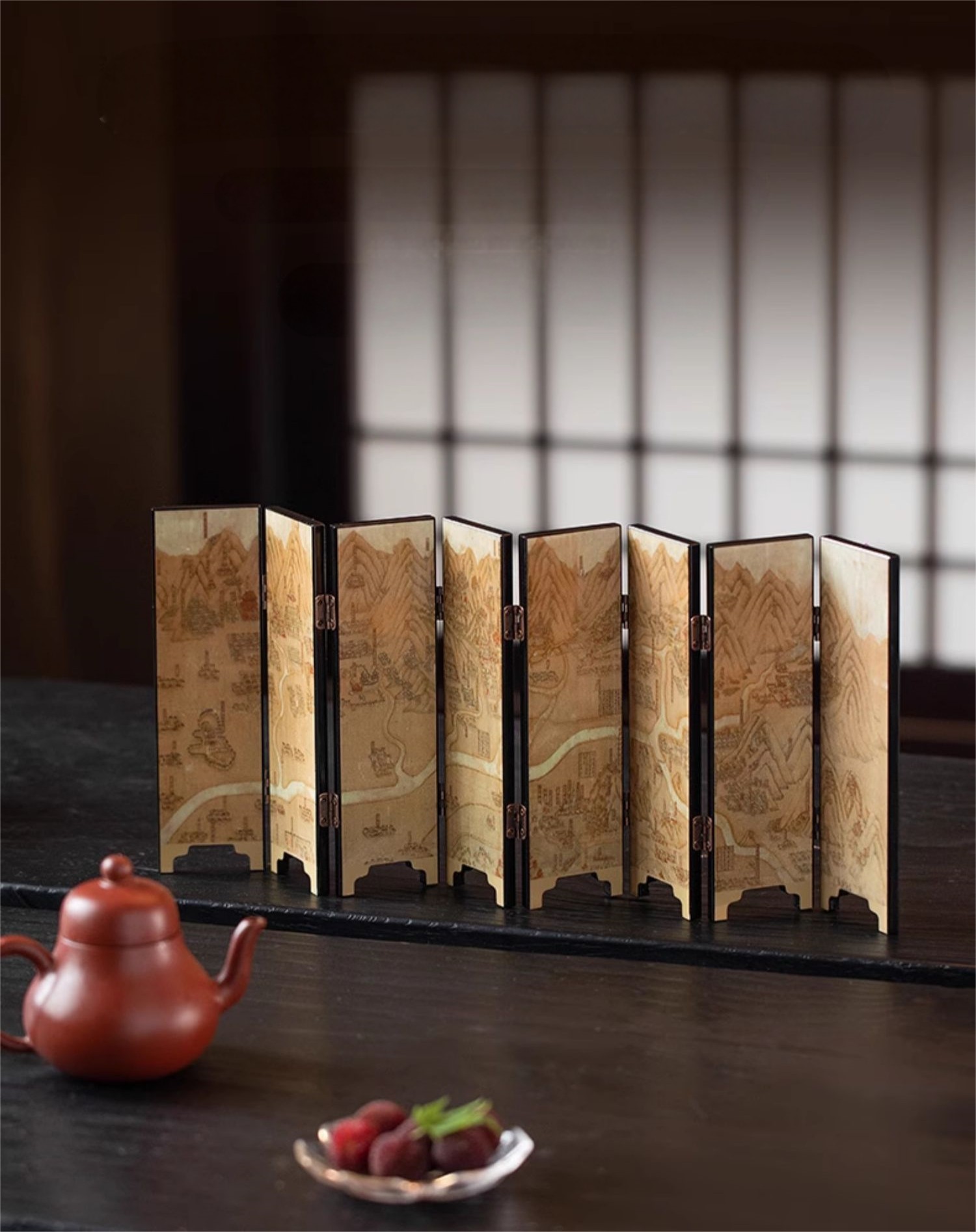 Desktop Folding Screen Featuring Chinese Imperial Garden Art