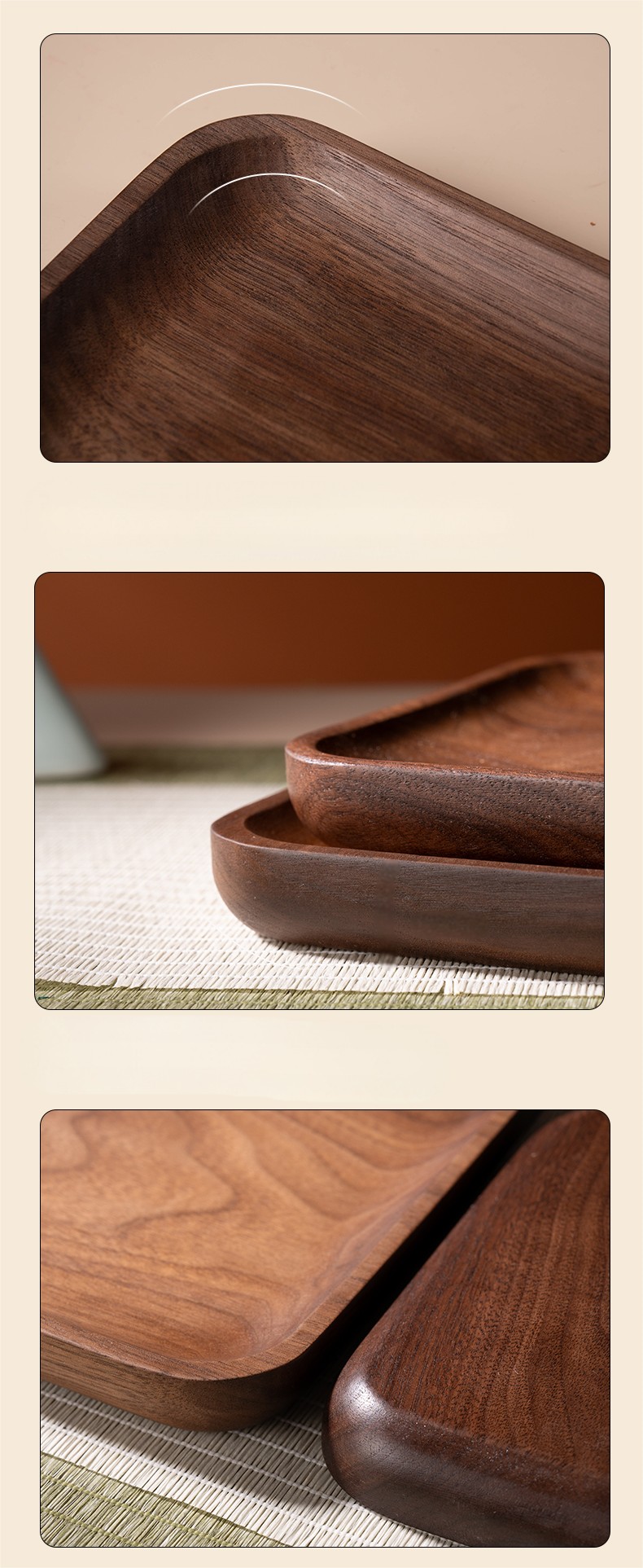Hand-Painted Danqing Wooden Decorative Tray Set