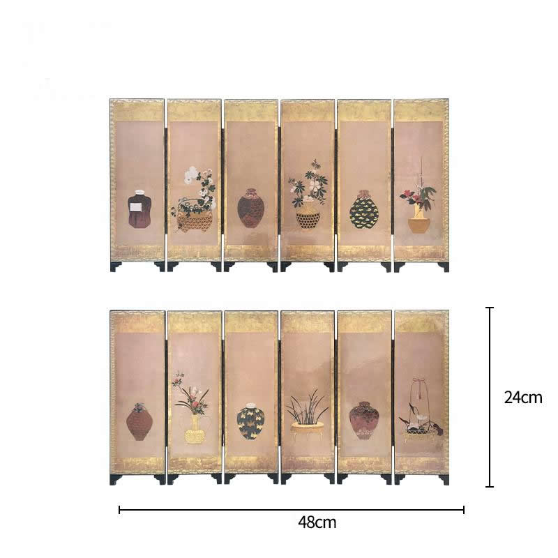 Oriental Folding Screen with Antique Floral Vase Art | Heazz Oriental Folding Screen with Antique Floral Vase Art
