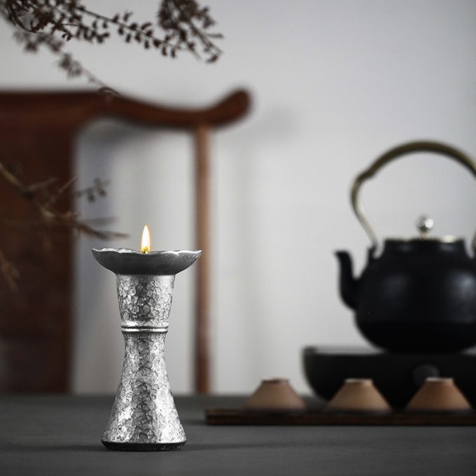 Silver-Glazed Ceramic Oil Lamp, Antique-Style