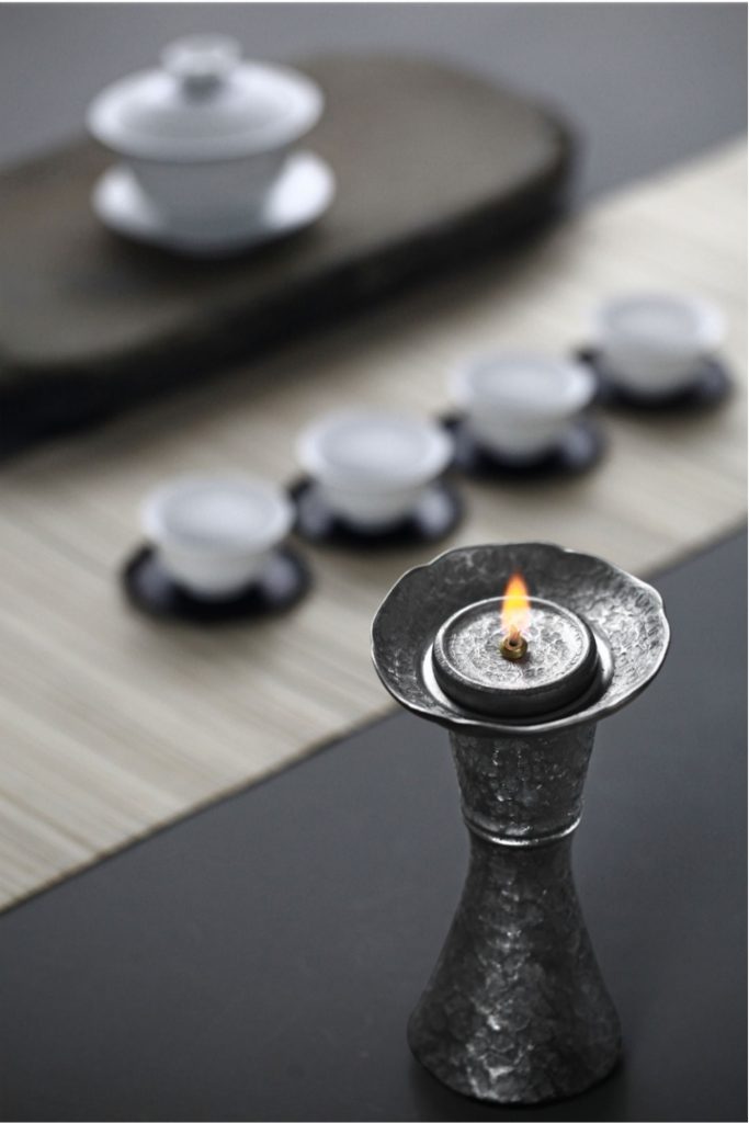 Silver-Glazed Ceramic Oil Lamp, Antique-Style