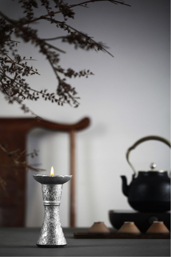 Silver-Glazed Ceramic Oil Lamp, Antique-Style