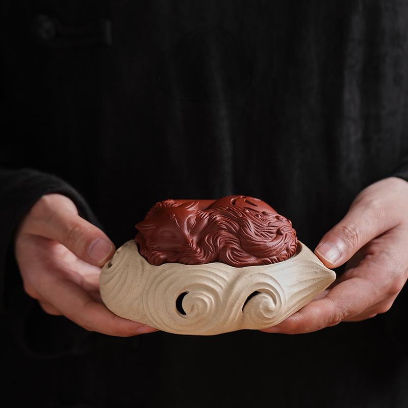 Yixing Clay Incense Burner Featuring a Serene Fox Design