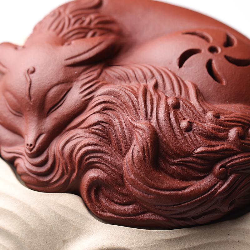 Yixing Clay Incense Burner Featuring a Serene Fox Design