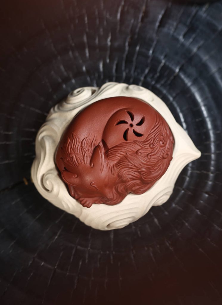 Yixing Clay Incense Burner Featuring a Serene Fox Design