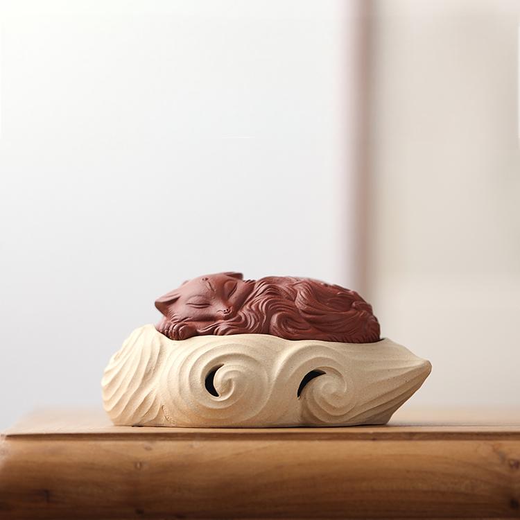 Yixing Clay Incense Burner Featuring a Serene Fox Design