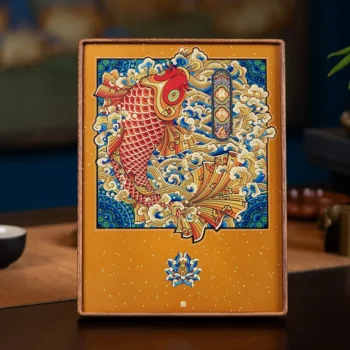 Chinese Koi Fish Brass Painting Feng Shui Artisan Panel