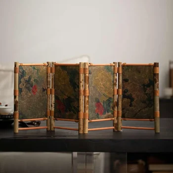 Handcrafted Bamboo Mini Folding Screen with Floral Print
