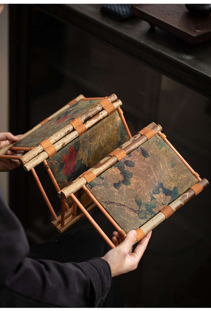 Handcrafted Bamboo Mini Folding Screen with Floral Print