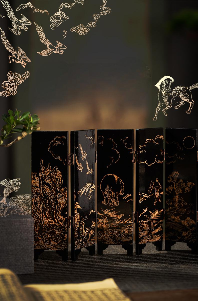Mythical Mini Folding Screen Decor Inspired by Shanhai Jing