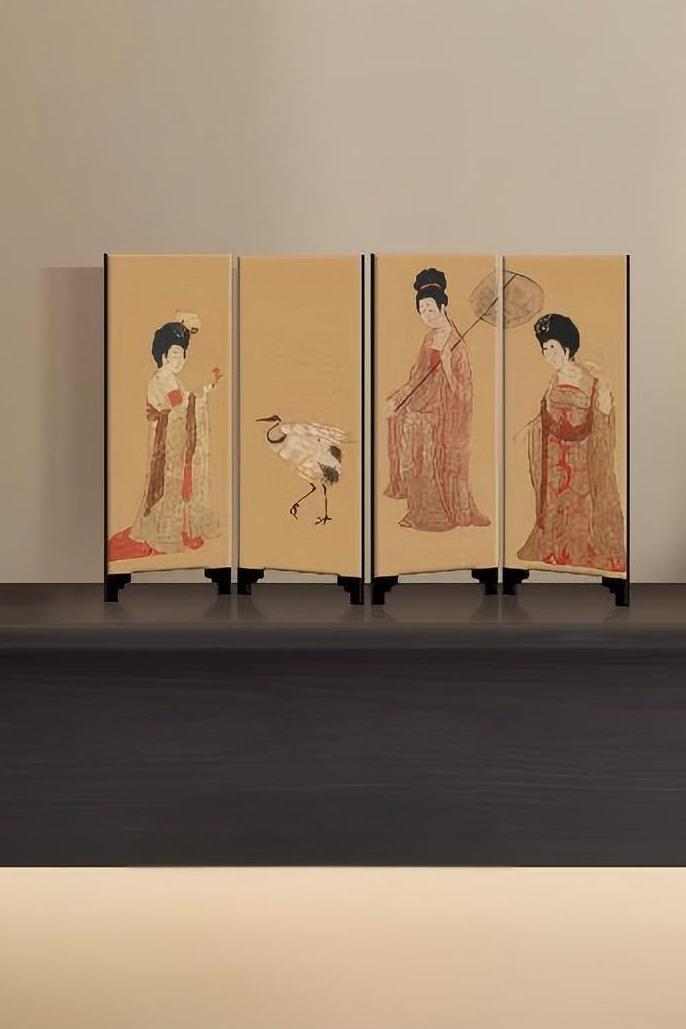Tabletop Folding Screen Featuring Tang-Dynasty Chinese Ladies