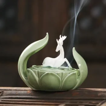 Celadon Ceramic Deer Lotus Incense Burner