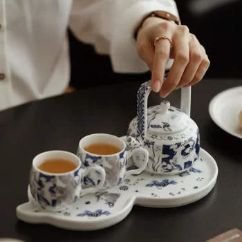 Deer-Patterned Blue White Porcelain Tea Set with Gift Box_001