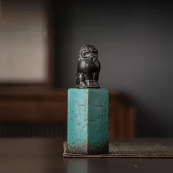 Green Ceramic Tea Caddy Jar with Guardian Lion Lid