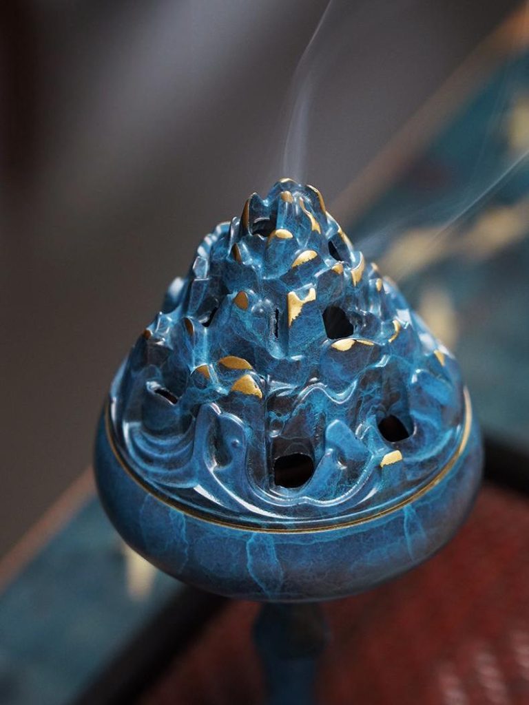 Blue Brass Boshan Lu Incense Burner