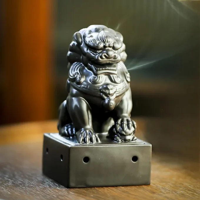 Chinese Guardian Lion Incense Holder Vintage-style Table Decor