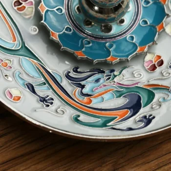 Dunhuang-inspired Incense Tray with Lotus & Dragon Art