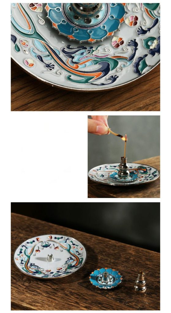 Dunhuang-inspired Incense Tray with Lotus Dragon Art