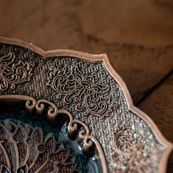 Lotus-Themed Incense Burner Plate in Antique Finish