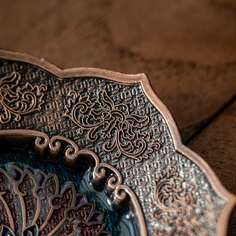 Lotus-Themed Incense Burner Plate in Antique Finish