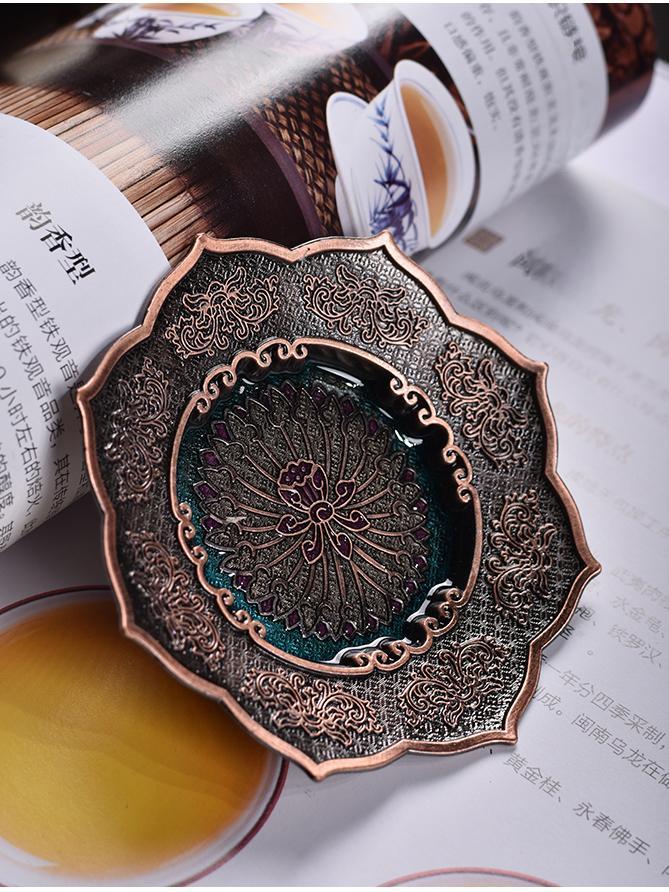 Lotus-Themed Incense Burner Plate in Antique Finish