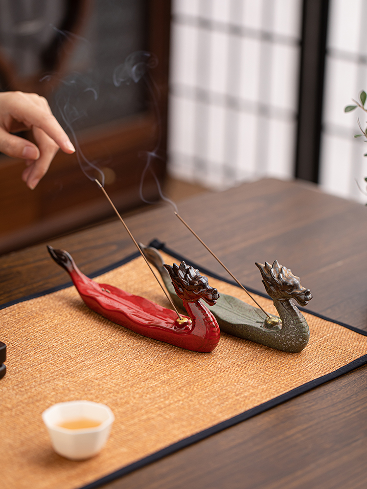 Oriental Dragon Boat Ceramic Stick Incense Holder