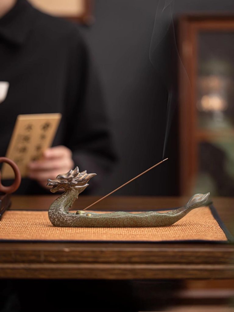 Oriental Dragon Boat Ceramic Stick Incense Holder