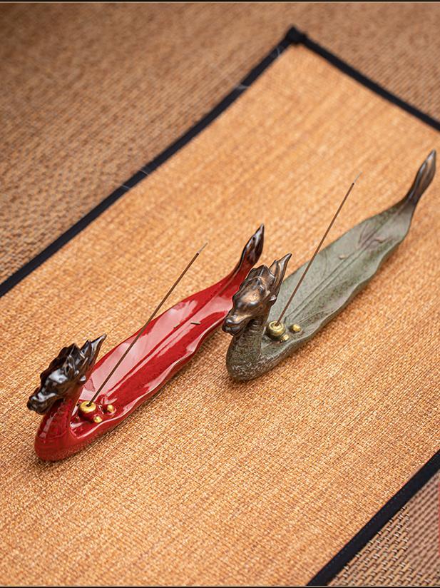 Oriental Dragon Boat Ceramic Stick Incense Holder