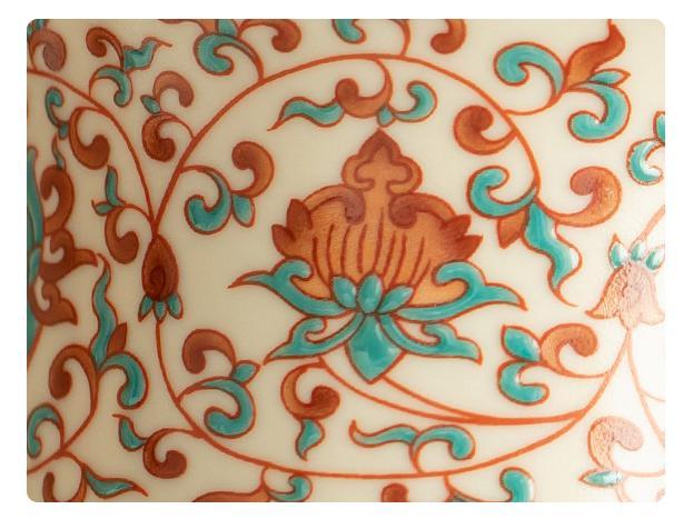 Red-Green Lotus Branch Ceramic Tea Cup
