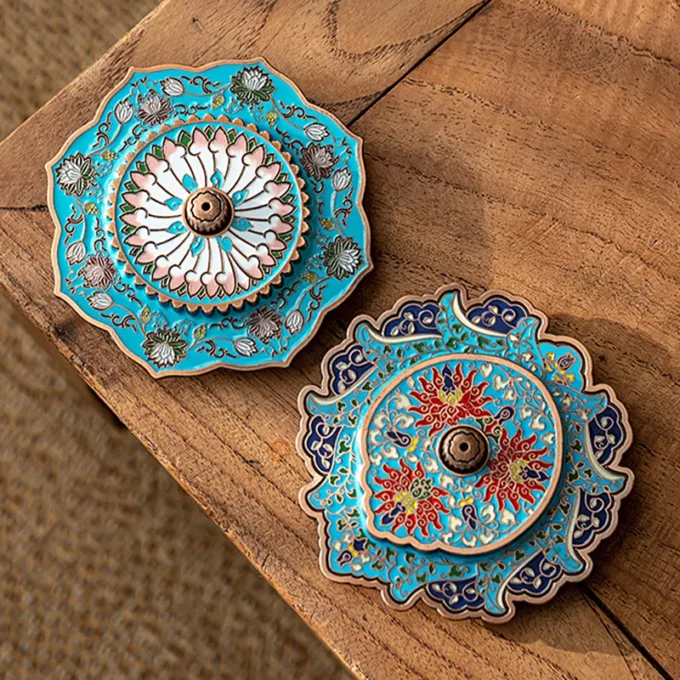 Traditional Chinese Floral Enamel Incense Stick Holder
