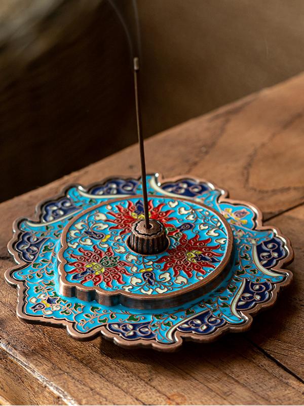 Traditional Chinese Floral Enamel Incense Stick Holder