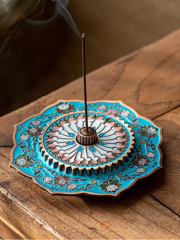 Traditional Chinese Floral Enamel Incense Stick Holder