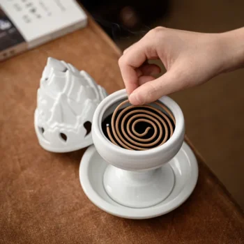 Zen-Inspired White Ceramic Boshanlu Incense Burner