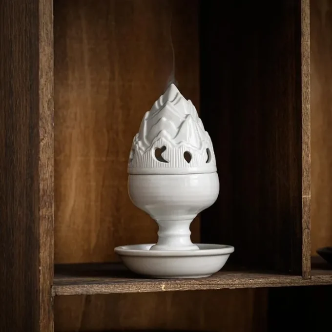 Zen-Inspired White Ceramic Boshanlu Incense Burner