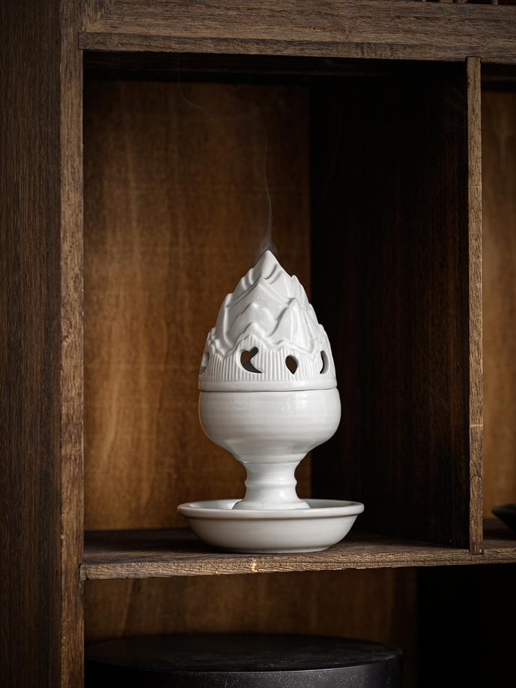 Zen-Inspired White Ceramic Boshanlu Incense Burner