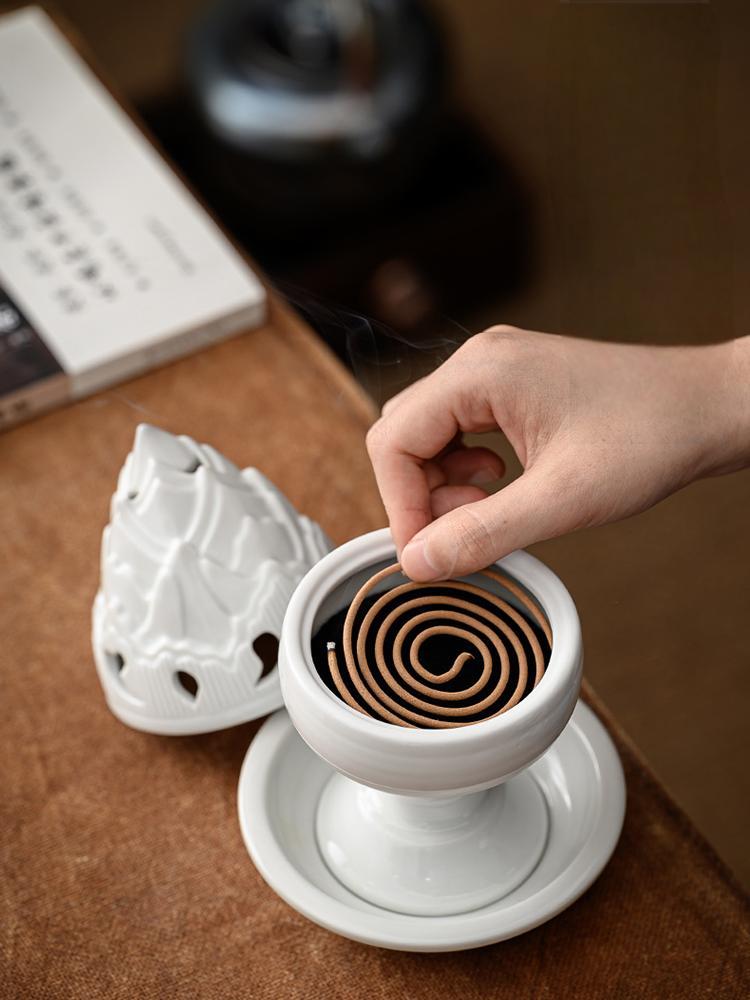 Zen-Inspired White Ceramic Boshanlu Incense Burner