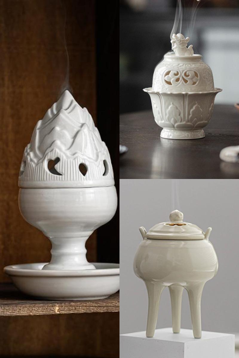 white ceramic incense burners