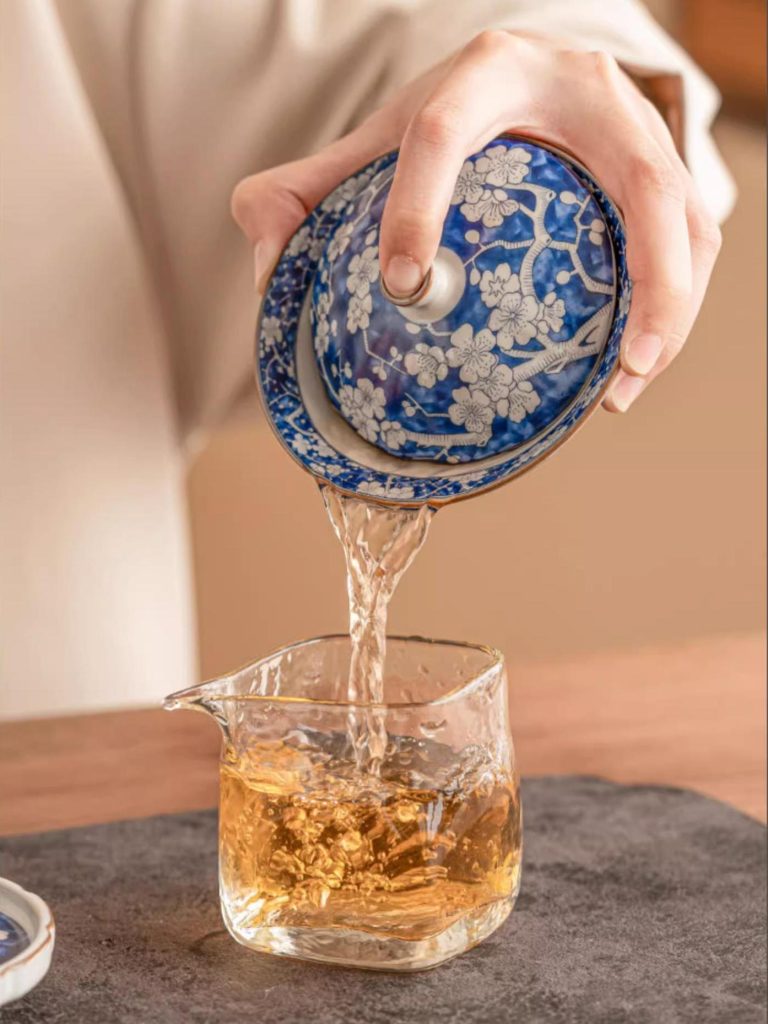 Blue White Porcelain Gaiwan with Chinese Plum Blossom Motifs