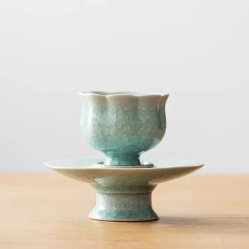 Flower-Rim Ceramic Teacup & Saucer Set