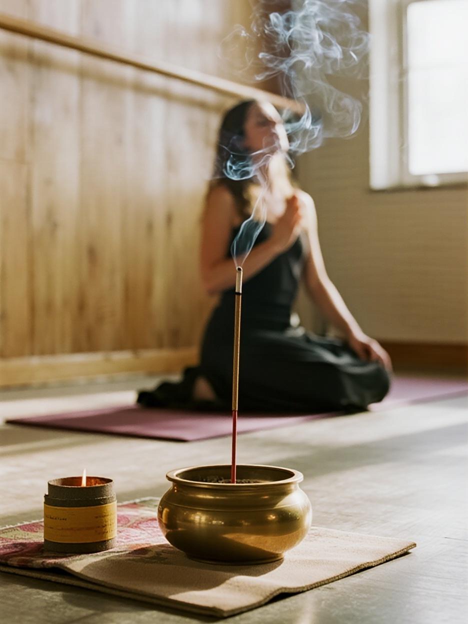 burning incense in a yoga studio